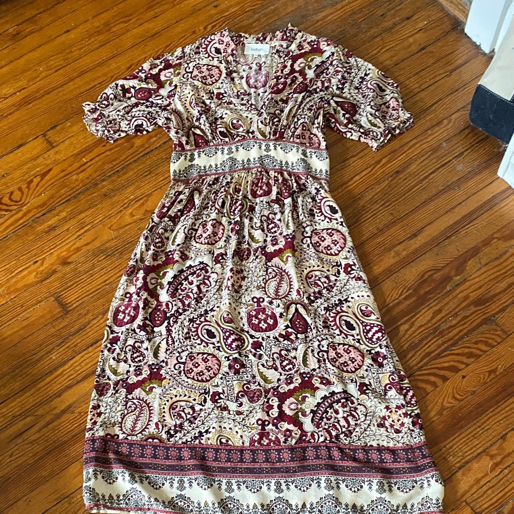 NWOT ba&sh Zael Paisely Midi Dress in Red Ecru M